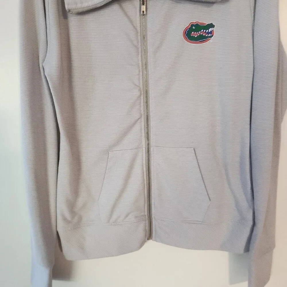 Florida Gators Full  Zip‎ Jacket Light Gray Striped Collared NCAA Womens XL